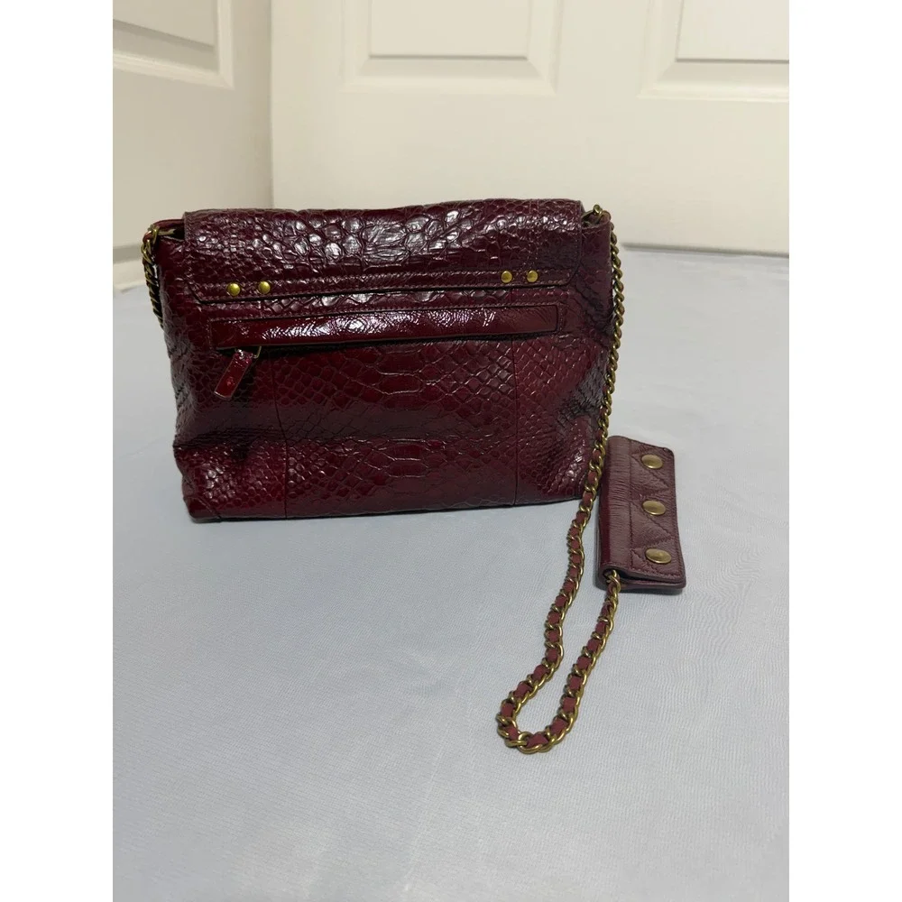 Jerome Dreyfuss LuLu Burgundy Embossed Leather Snakeskin Shoulder Bag Crossbody